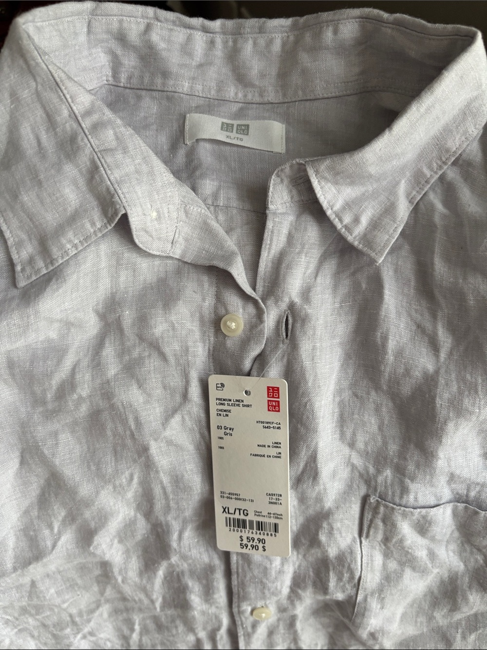 UNIQLO Men's Light Gray Linen Button-Up Shirt - Picture 3 of 6